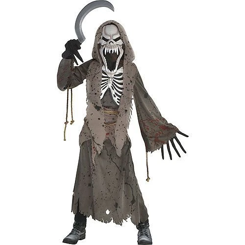 New unisex child's shrieking Reapers 4 pc. rib cage w/robe -mask- hood- sash