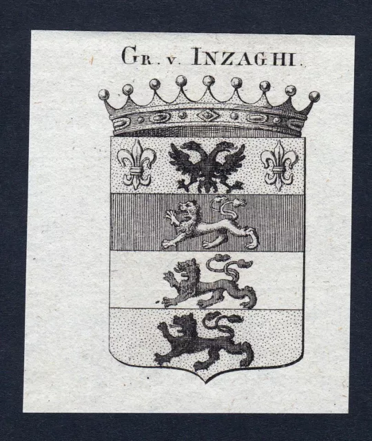 1820 Inzaghi Inzaghy Escudo Nobleza Abrigo De Arms Heráldica Grabado