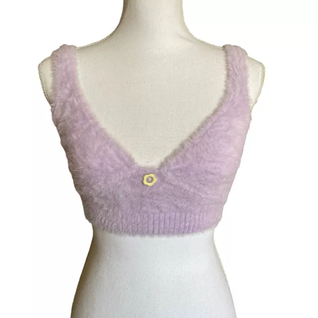 For Love and Lemons Womens Devon Crop Top Size M Purple Soft Fuzzy Knit Festival