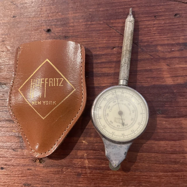 Vintage Hoffritz German 2-Sided Opsimeter with Pouch, Inches to Miles, CM to KM