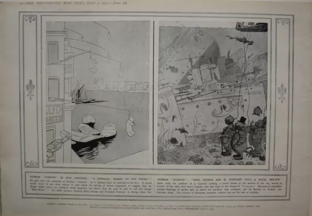 1915 Wwi Ww1 Print German War Cartoon Babies To Front - King George Poincare