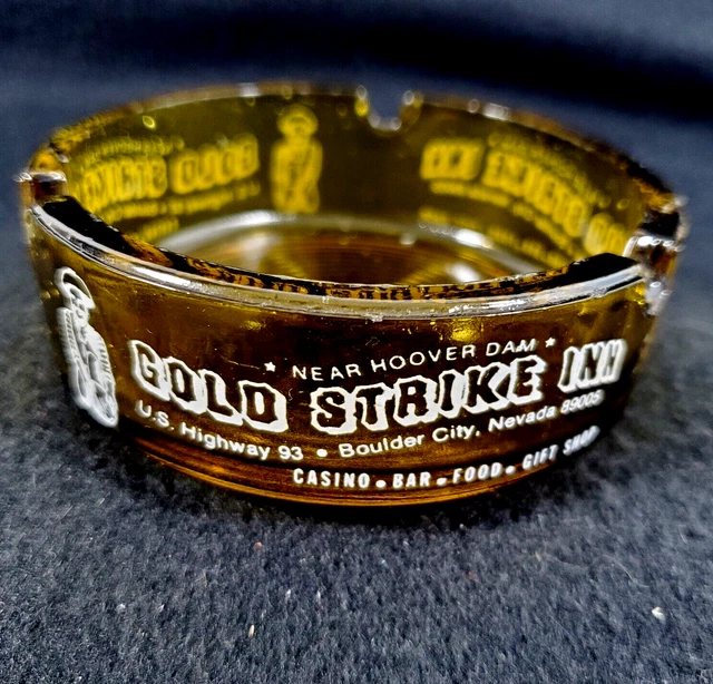 Vintage Gold Strike Inn Amber Glass Ashtray - Boulder City Nevada