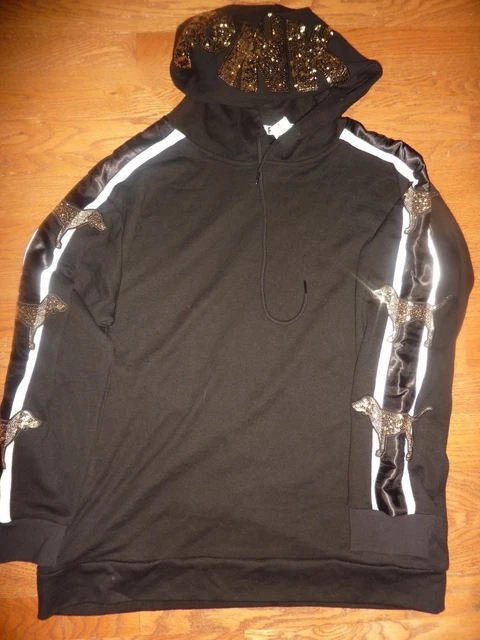 Sweat à Capuche Victoria's Secret Simili Cuir Rayures - édition Limitée Noir - Neuf Avec étiquette