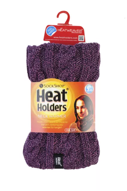 Women's Heat Holders 3.4 tog Thermal Cable Knit Neck Warmer Purple