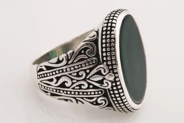 Turkish Style Handmade Jewelry Oval Dark Emerald 925 Sterling Silver Men's Ring 3