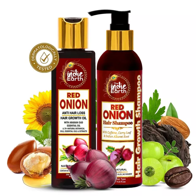 The Indie Earth Red Onion Hair Oil Hair Shampoo Combo Growth Argan Jojoba