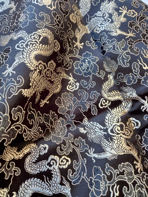 Jacquard Stoff China Brokat Satin schwarz Rest 34 cm