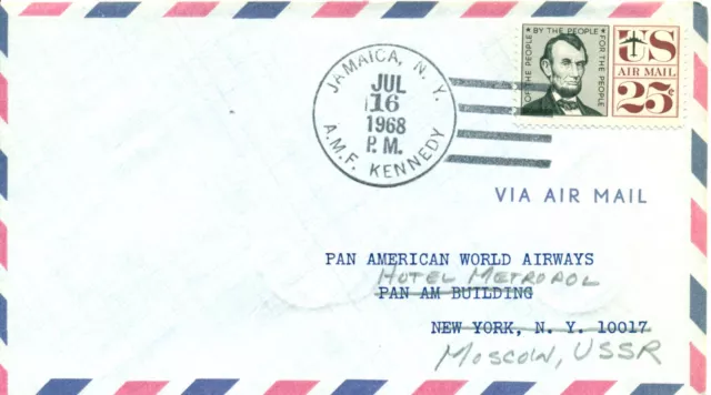 United States 1968 FFC First Flight Cover Pan Am AMF Jamaica to USSR  Russia