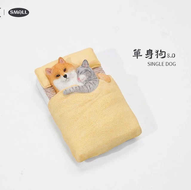 JXK Small Single Shiba Inu Dog And Cat Cute Refrigerator Sticker Animal Figurine