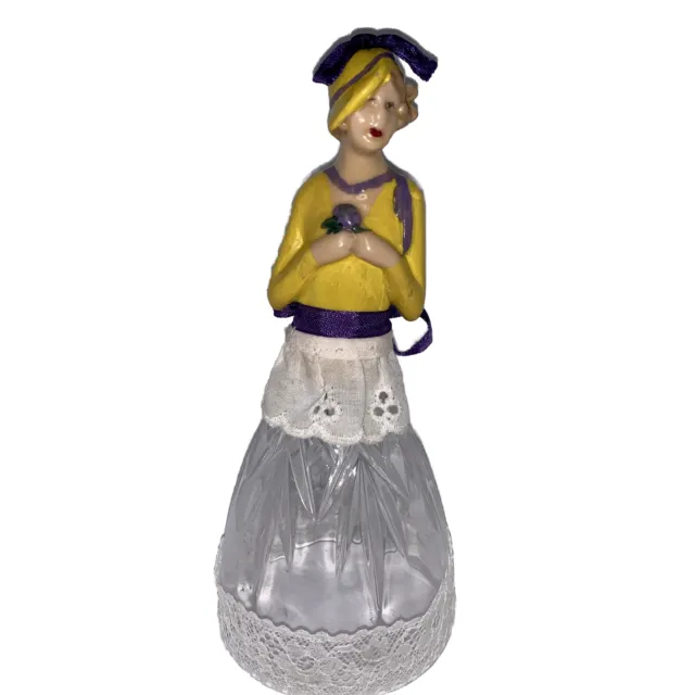 VINTAGE German Porcelain Half Doll With Ribbon Lace Crystal Skirt Figurine