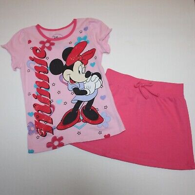 Disney Girl's Pink Minnie Mouse Outfit Set T-Shirt & Pull On Skirt size 5