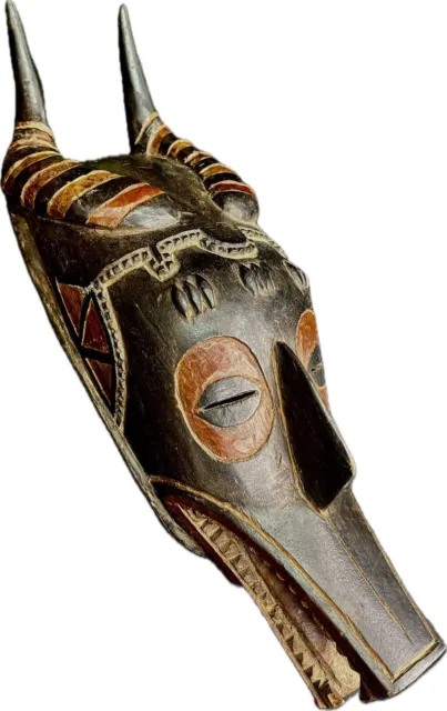 Rare Antique Africa Coast Ancestral Wooden Tribal Antelope Sacred Mask.