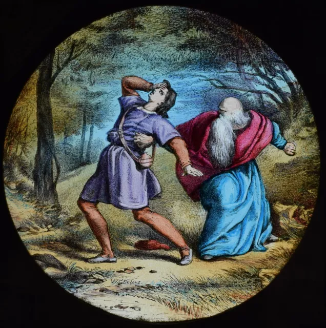 ANTIQUE Magic Lantern Slide PILGRIMS PROGRESS NO52 C1890 DRAWING IN THE WOODS