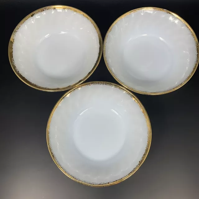 Set of 3 Vintage Anchor Hocking Fire-king Berry Bowls with gold rim