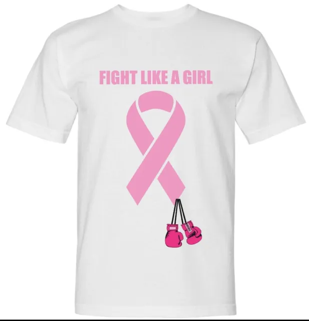 Breast Cancer Awareness T Shirt Fight Like A Girl White and Pink