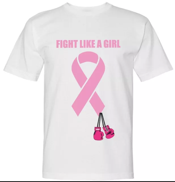 Breast Cancer Awareness T Shirt Fight Like A Girl White and Pink