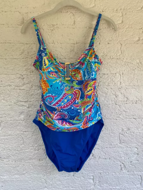 LAUREN RALPH LAUREN Paisley Floral Print One Piece Swimsuit Bathing Suit sz 12