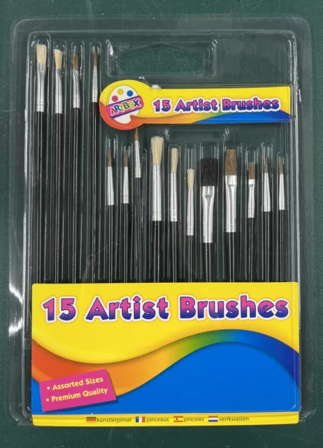 ARTISTS PAINT BRUSHES 15PC FLAT Small-Large Detail Craft Art Brush Painting Set