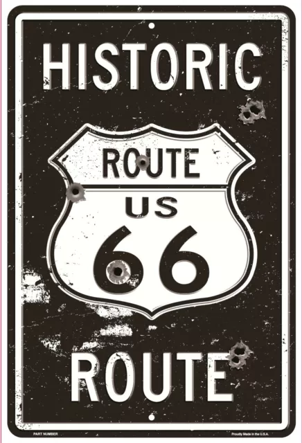 Route 66 Distressed Bullet Holes  Embossed Metal Sign 8x12
