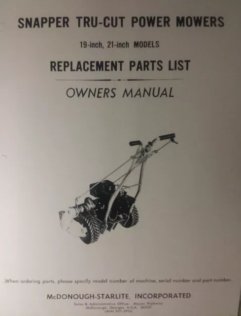 Snapper TRU-CUT C-30 Commercial Reel Walk Behind Lawn Mower Parts Manual  Catalog