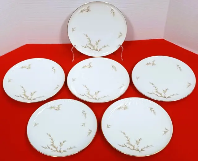 6 Thomas Bavaria Rosenthal Salad Plates 50s Brown Leaves Ribbed Gold Trim 07495