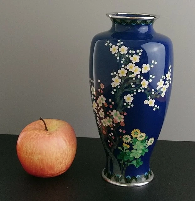 Ando Jubei Japanese Cloisonne Vase Meiji Blue Marked Base Cherry Blossom 22cm ta