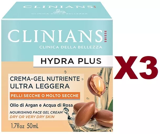 3 Pz Clinians Hydra Plus Crema - Gel Nutriente Ultra Leggera 50Ml Pelli Secche