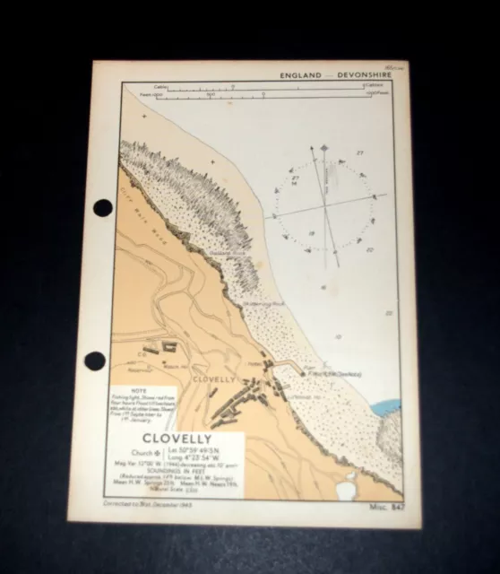 CLOVELLY, Devon - Rare Vintage WW2 Naval Military Map 1943