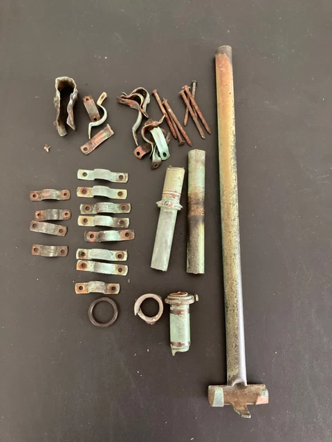 Antique Lightning Rod Parts Repair PATINA Ferrule Foot Clip Copper Straps