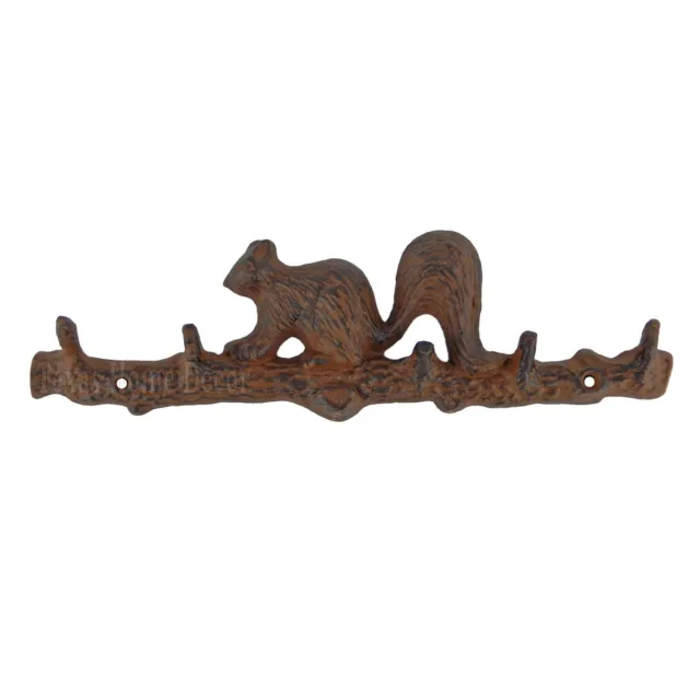 Squirrel Coat Rack Key Hanger Cast Iron Wall Mounted Rustic Brown Antique Style