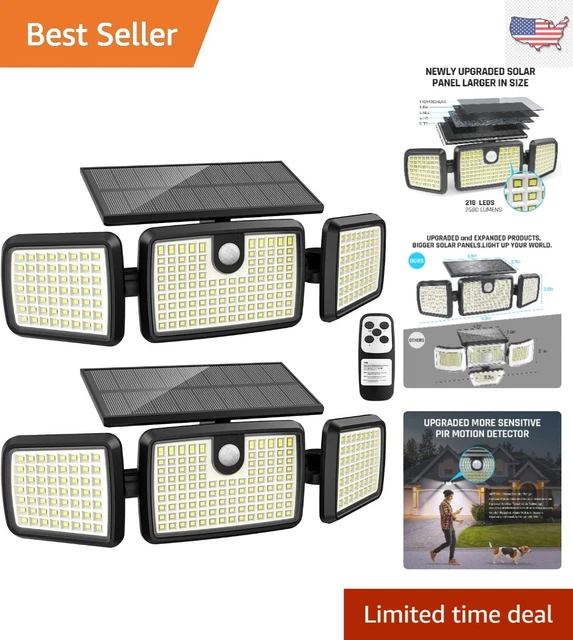 Weatherproof Solar Lights with 2500LM 218 LEDs - Tempered Glass Solar Panel