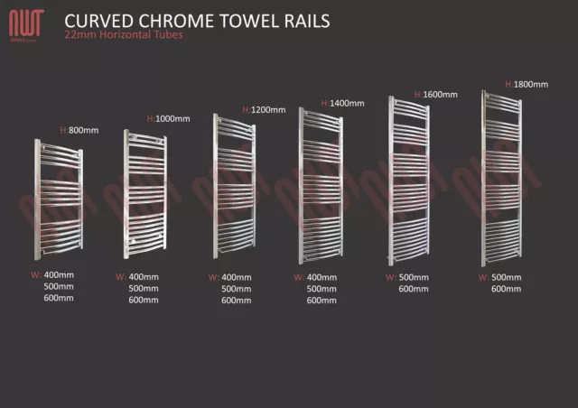 Chauffe-serviettes chauffantes chrome droit incurvé rail radiateurs de salle de bain ÉNORME VENTE 3