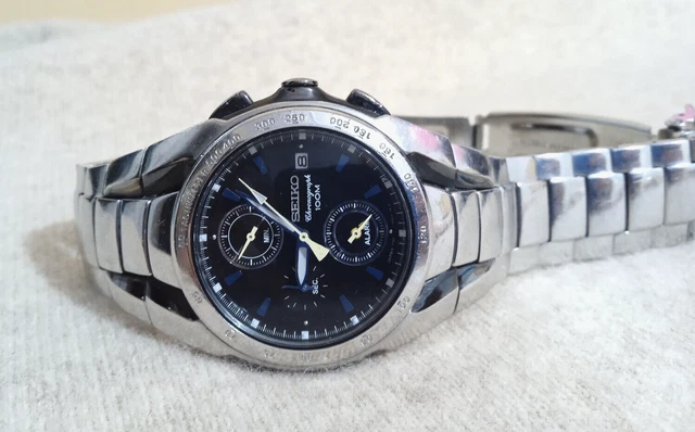Vintage Montre Seiko Chronographe 100m /7T62-OEHO SS Alarme