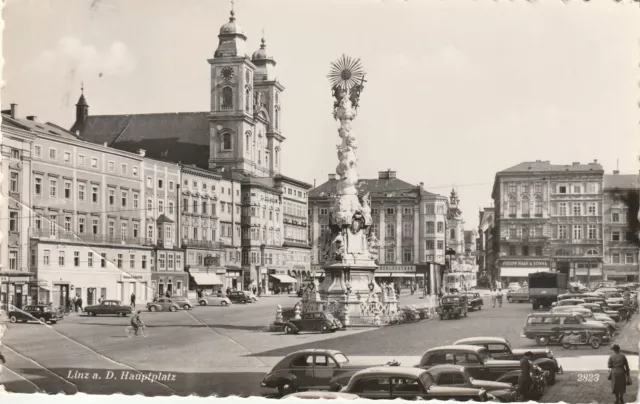 1950s Linz a. D. Hauptplatz RPPC Austria Street View Cars Bicycles Unused