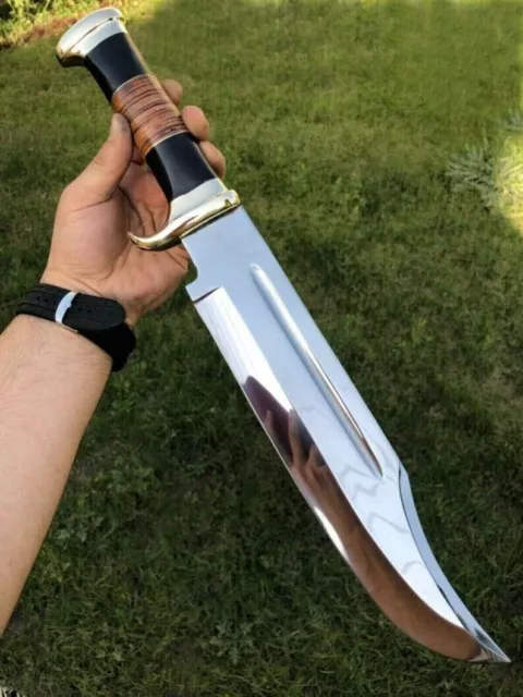 Custom Handmade D2 18" Hunting Crocodile Dundee High Polish Survival Bowie Knife