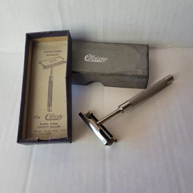 Vintage CHRISTY Double Action Safety Razor in Original Box with Instructions