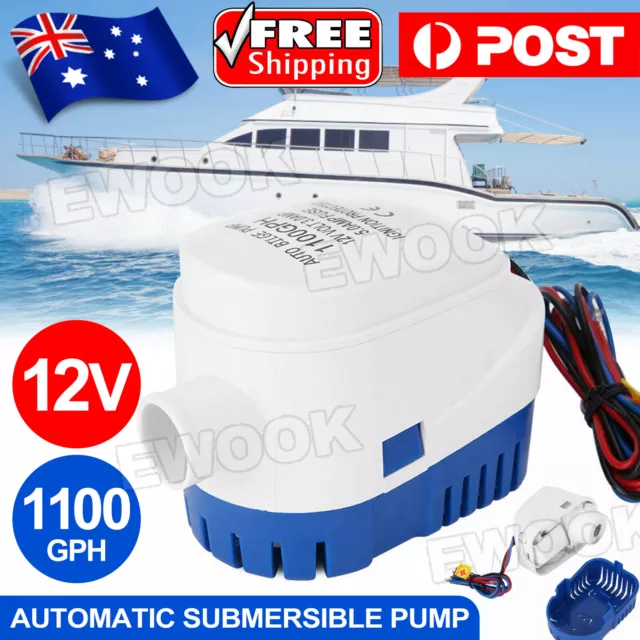 1100GPH 12V Boat Automatic Submersible Water Bilge Pump Auto With Float Switch