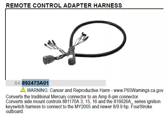 Mercury New Oem Remote Control Adapter Harness 84-892473A01