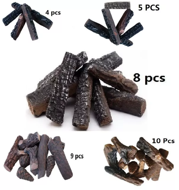 4 5 8 9 10 Pcs Ceramic decorative Log for Gas Fireplace, stoves, firepit