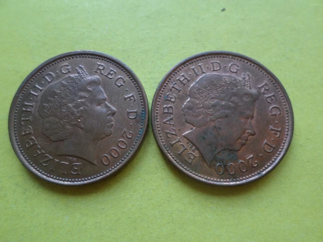United Kingdom 2 Pence 2000,Error,Turn 5 Degrees,Rare.