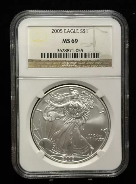 2005 - NGC MS 69 - Silver American Eagle S$1 One Dollar Coin -055