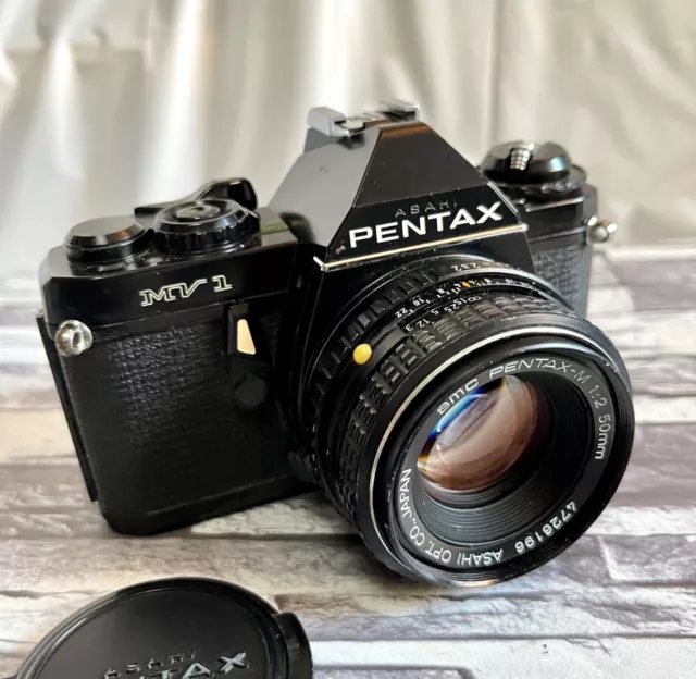 PENTAX MV1 SLR Film Camera w/ SMC PENTAX-M 50mm 1:2 Working! From Japan