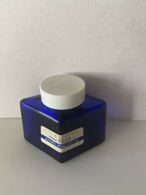 Vintage Parker Ink Bottle Jar  Diamond Shape  Cobalt Blue  w/ White Top USA