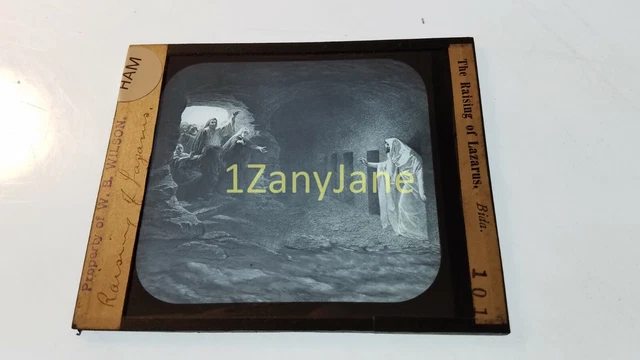 HAM Glass Magic Lantern Slide Photo JESUS RAISES LAZARUS FROM THE DEAD