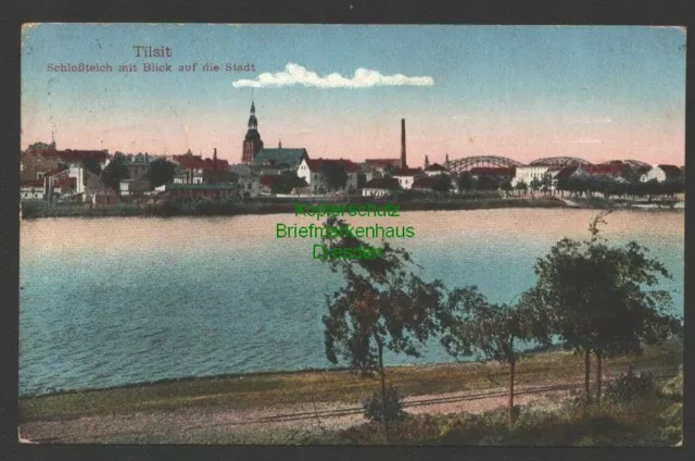 145505 AK Tilsit Sowetsk Schlossteich mit Blick auf die Stadt um 1920 Feldpost