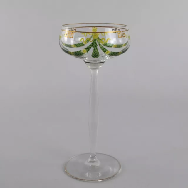 Theresienthal Art Nouveau Enamelled Wine / Champagne Glass Tall Jugendstil c1900 2