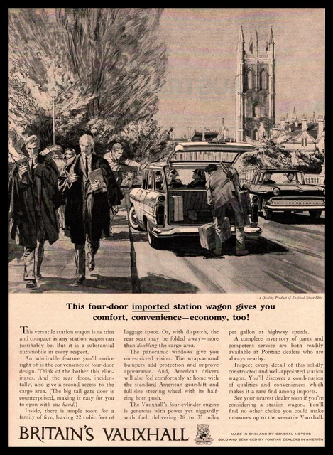 1960 Vauxhall Estate Super Car Station Wagon Luggage Trunk City Street Print Ad