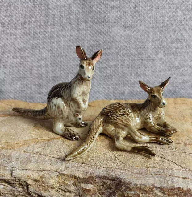 Kangaroo Family  Figurine miniature Collectible Handmade ceramic Porcelain  Gift