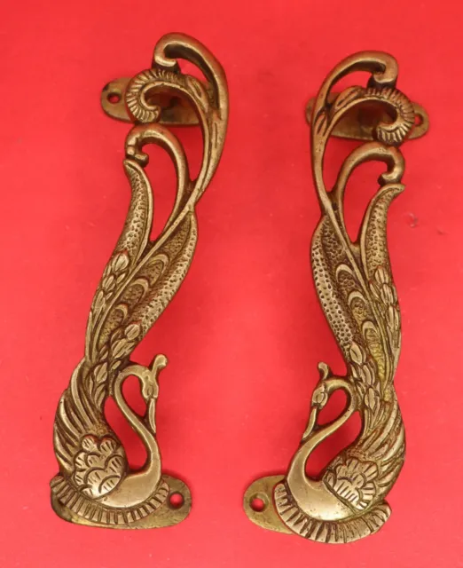Peacock Carved Victorian Antique Repro Handmade Brass Door Handle Set Home Décor
