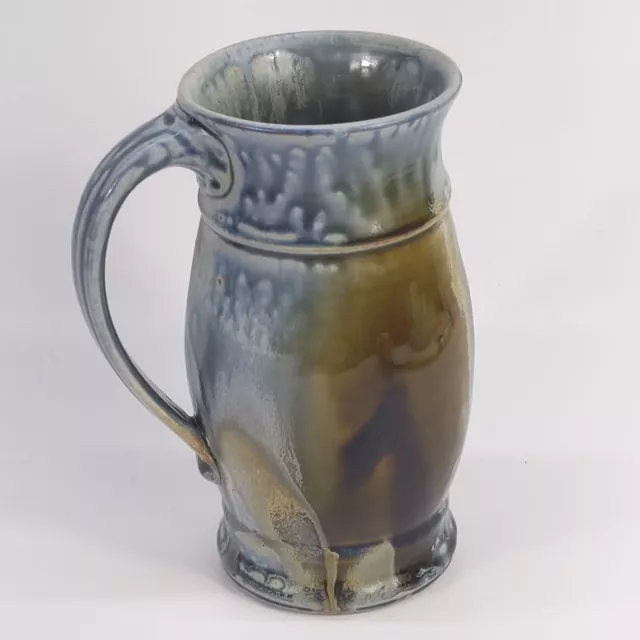 Studio Art Pottery Pitcher Artist Signed Drip Glazed Rustic Brown Gray 7.5"